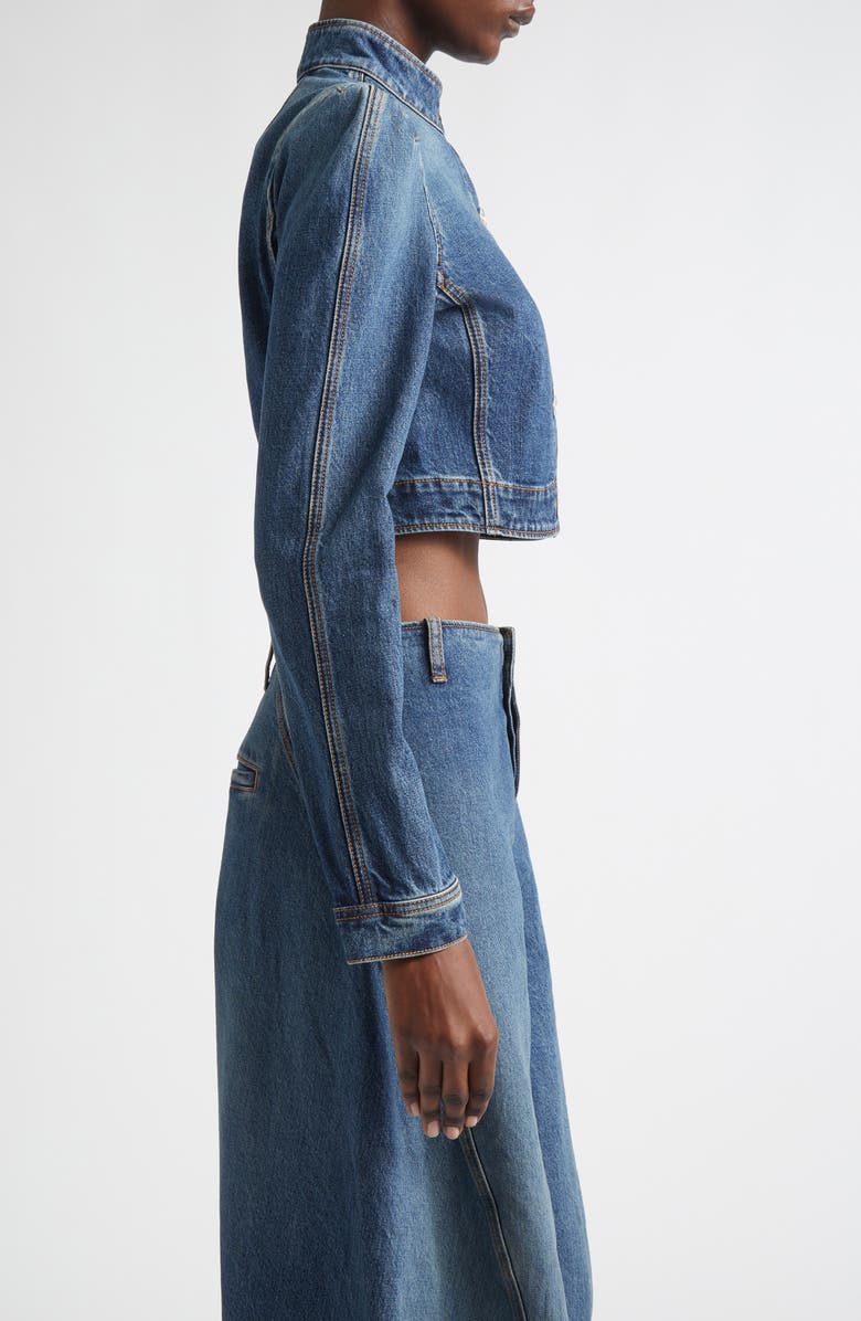 Alaïa Crop Denim Jacket, Alternate, color, Bleu Delave