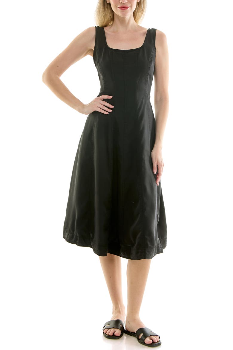 Twill Fit & Flare Tank Dress, Alternate, color, VERY BLACK