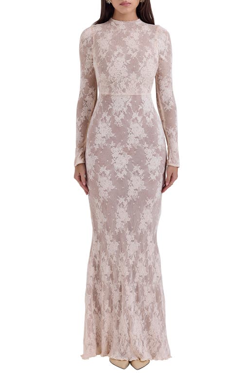 House Of Cb Isoline Lace Long Sleeve Gown In Tender Peach