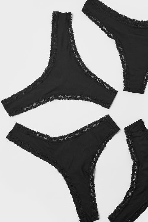 Stripe & Stare Thong Four Pack In Black