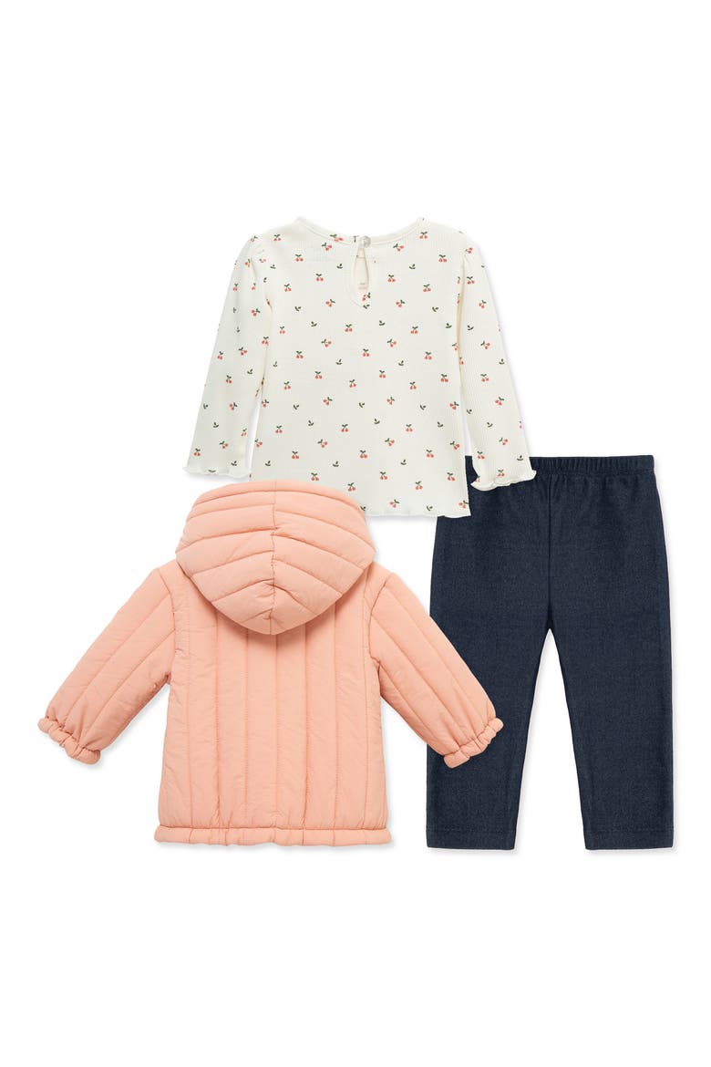 Cherry T-Shirt, Quilted Jacket & Leggings Set, Alternate, color, PINK