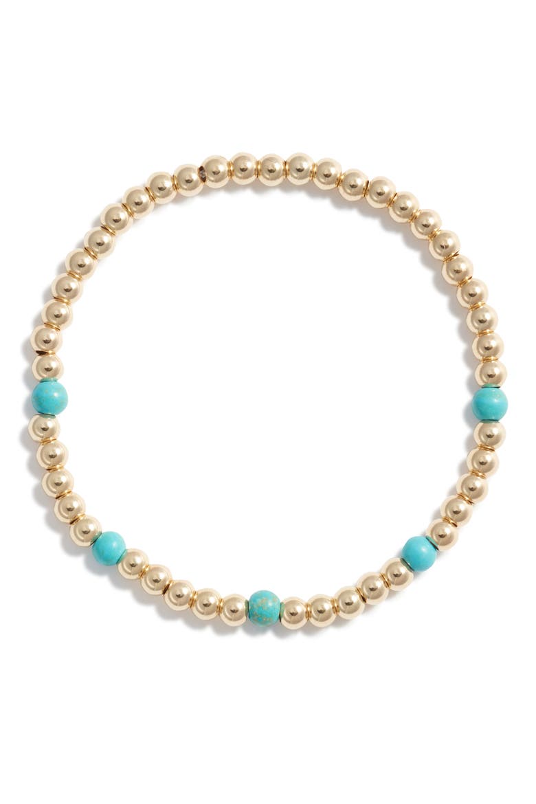 Turquoise Stone & Bead Stretch Bracelet, Main, color, GOLD FILL