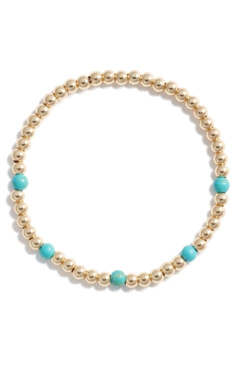 Turquoise Stone & Bead Stretch Bracelet