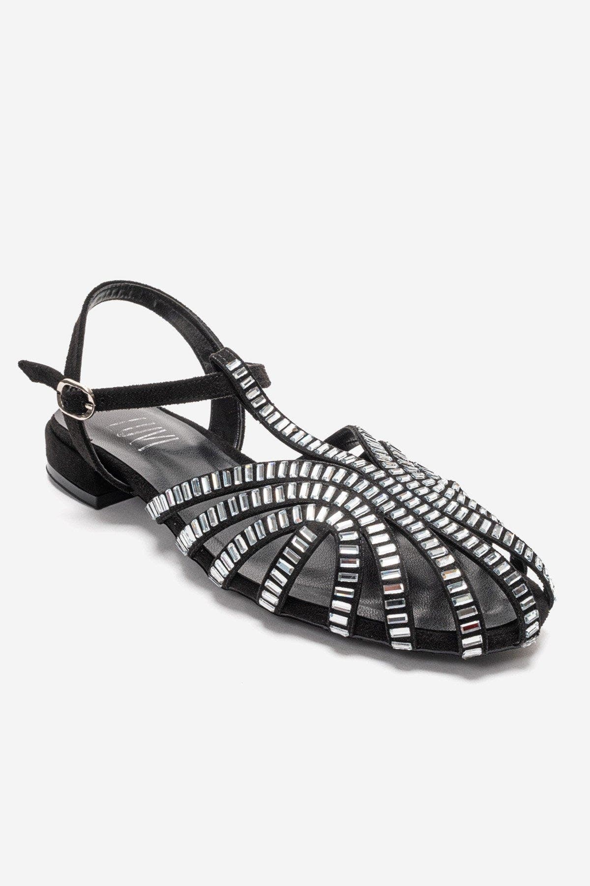 Prologue Shoes Lavina Embellished Sandal, Alternate, color, Black Suede