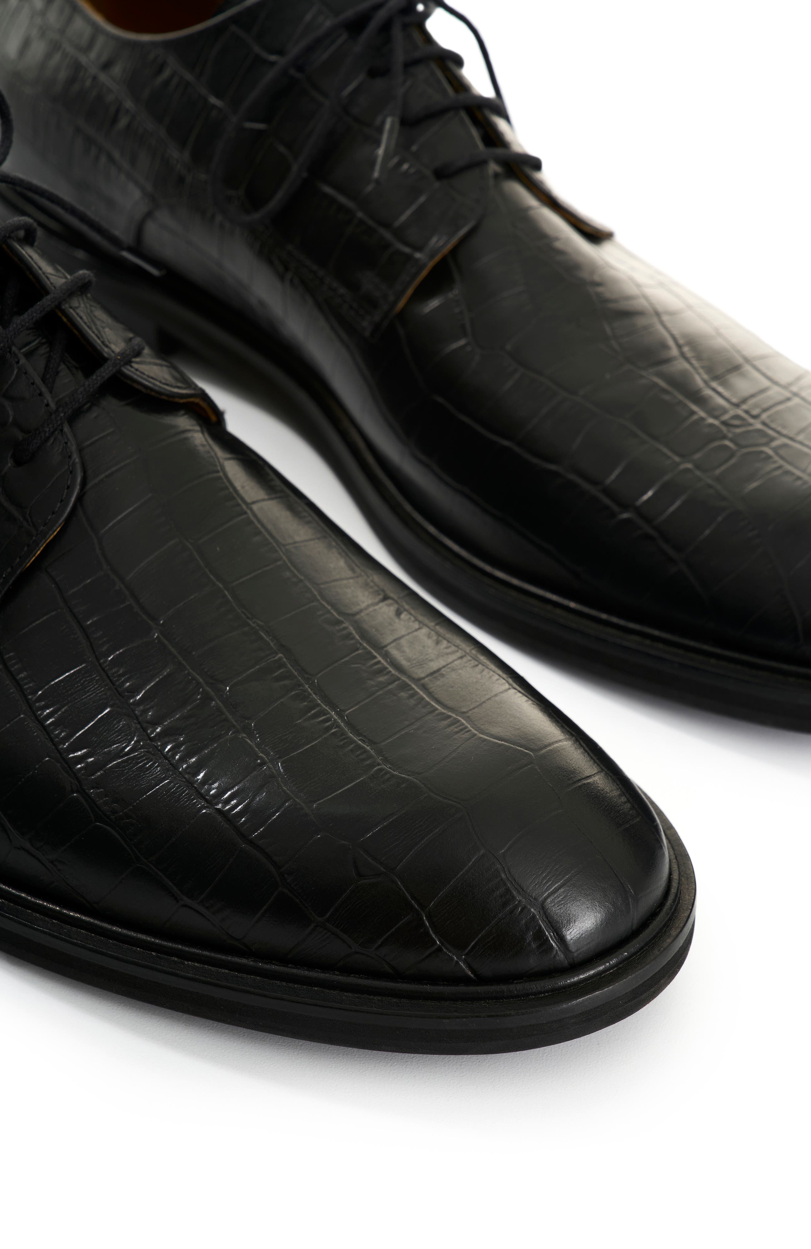 Velez Croco Embossed Leather Lace Up Shoes, Alternate, color, Black