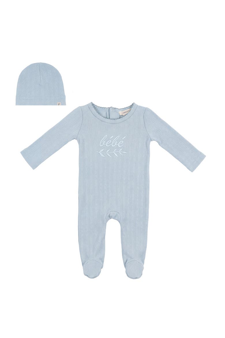 Boy Lace Rib Romper with Matching Hat, Main, color, Dusty Blue