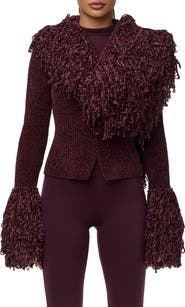 Naked Wardrobe Loop Fringe Ribbed Cardigan