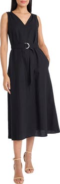Maggy London Belted V-Neck Midi Dress