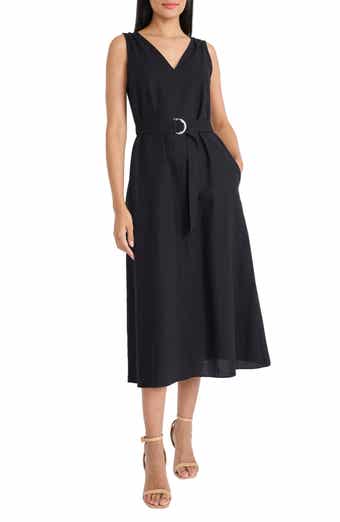 Belted V-Neck Midi Dress