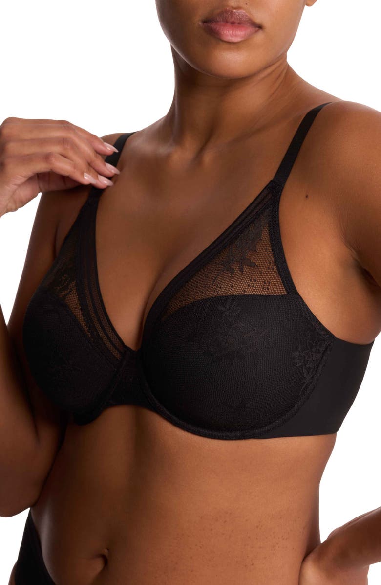Natori Love Lace Back Smoothing Plunge T-Shirt Bra, Alternate, color, Black