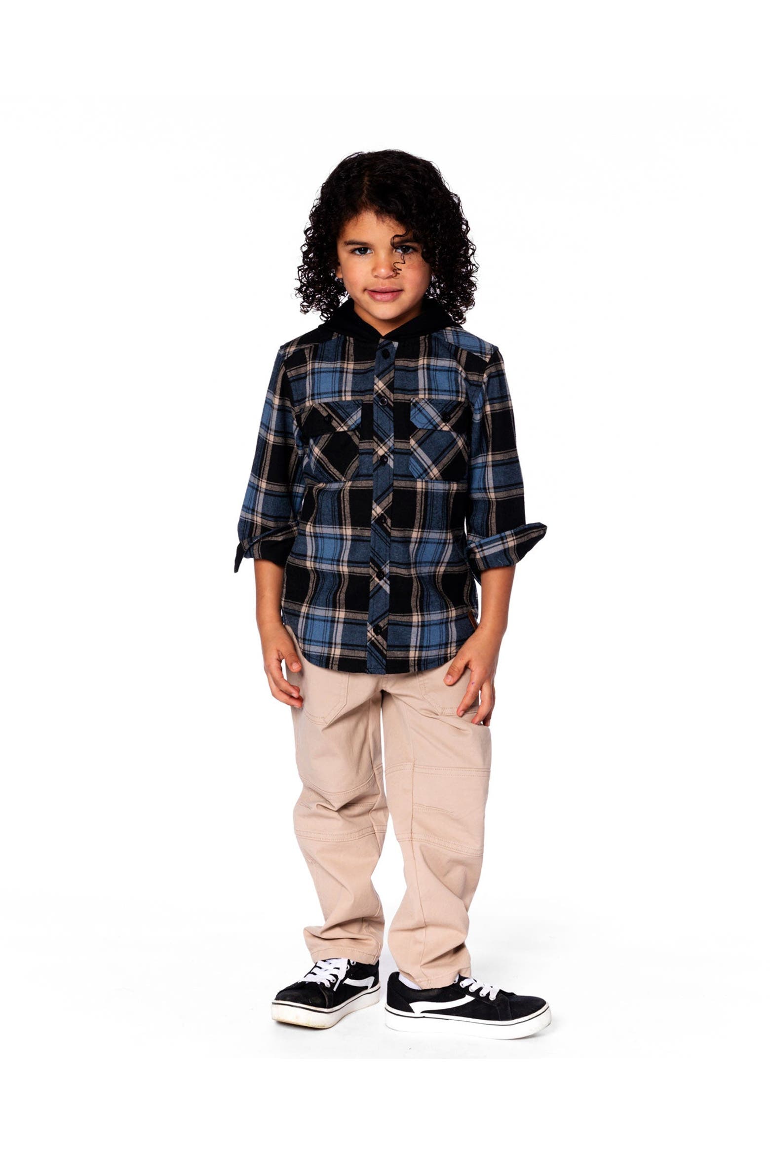 Long Hood Pattern Deux par Deux Long Sleeve Hooded Flannel Shirt (Men) | Nordstrom