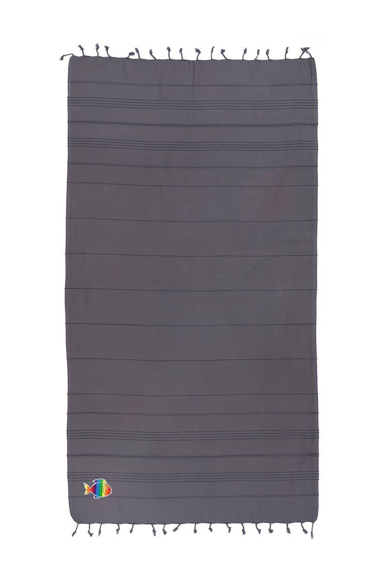 Linum Home Textiles 100% Turkish Cotton Summer Fun Sparkling Rainbow Fish Pestemal Beach Towel - Grey, Alternate, color, Grey