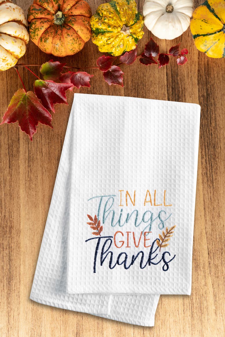 "In All Things Give Thanks" Wheat 100% Cotton Embroidered Flour Sack Dishtowel, Alternate, color, White
