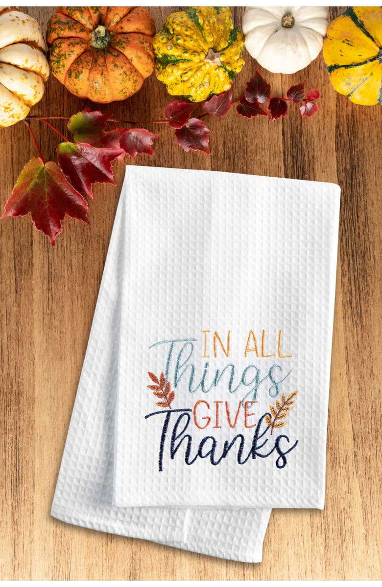 C&F Home "In All Things Give Thanks" Wheat 100% Cotton Embroidered Flour Sack Dishtowel, Alternate, color, White