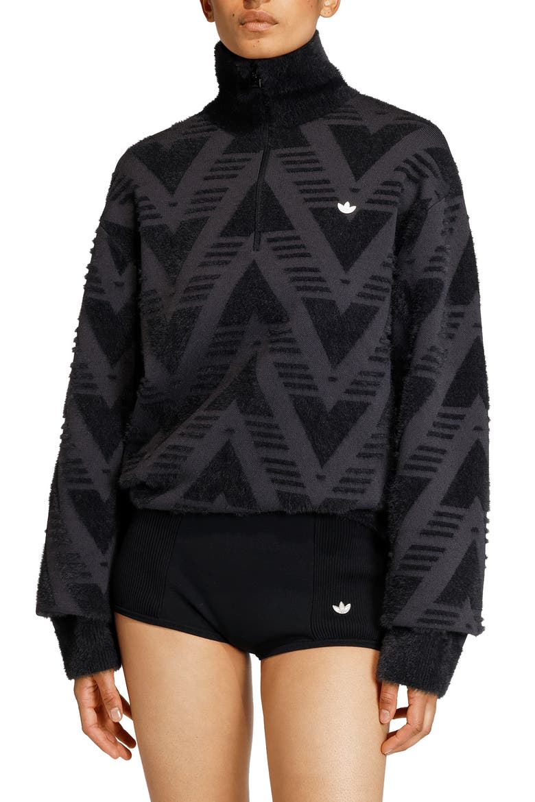 Chevron Knit Half Zip Pullover Sweater, Main, color, BLACK