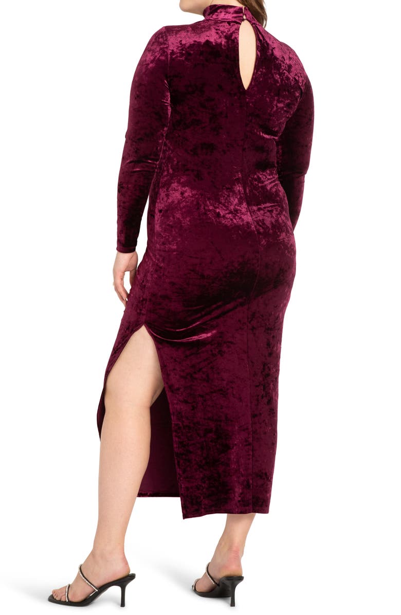 ELOQUII Cutout Neckline Long Sleeve Velvet Dress, Alternate, color, 