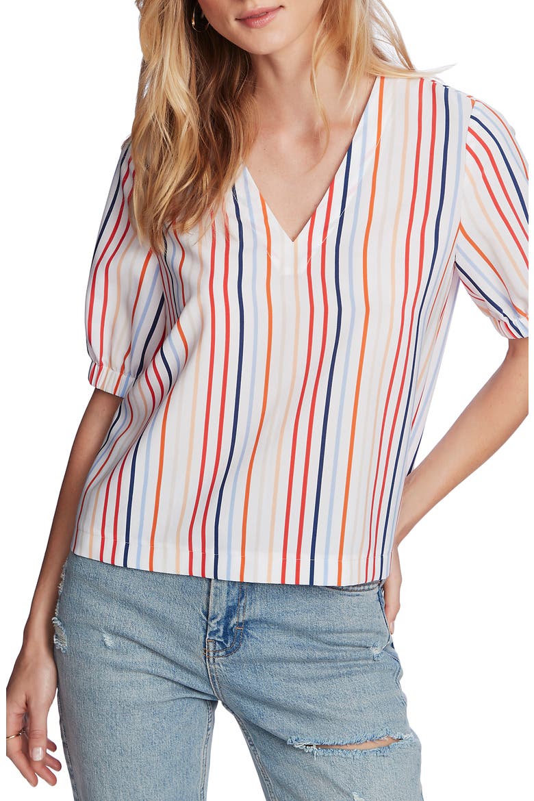 Tropical Stripe Blouse, Main, color, ULTRA WHITE
