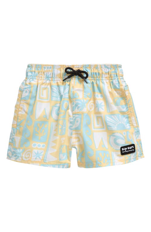 Rip Curl Kids' Surf Geo Volley Swim Trunks in Straw 