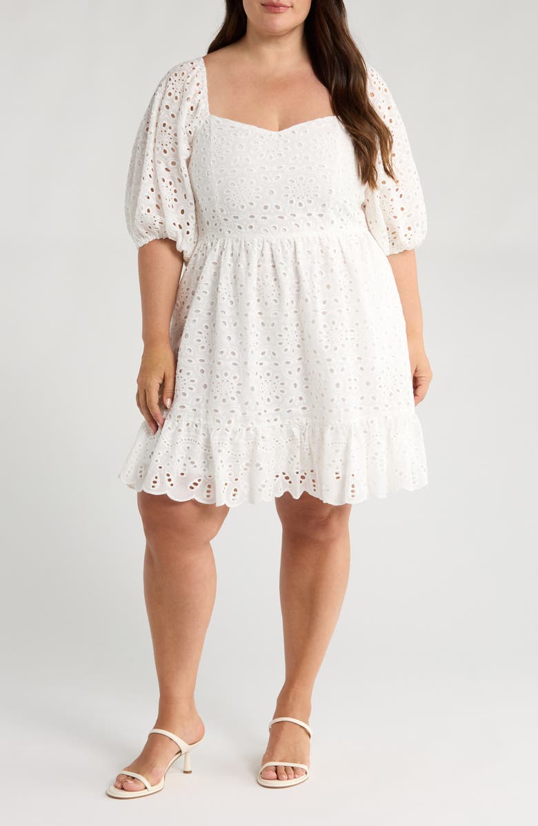 SUGARLIPS Sophy Cotton Eyelet Evy Sweetie Minidress, Main, color, White