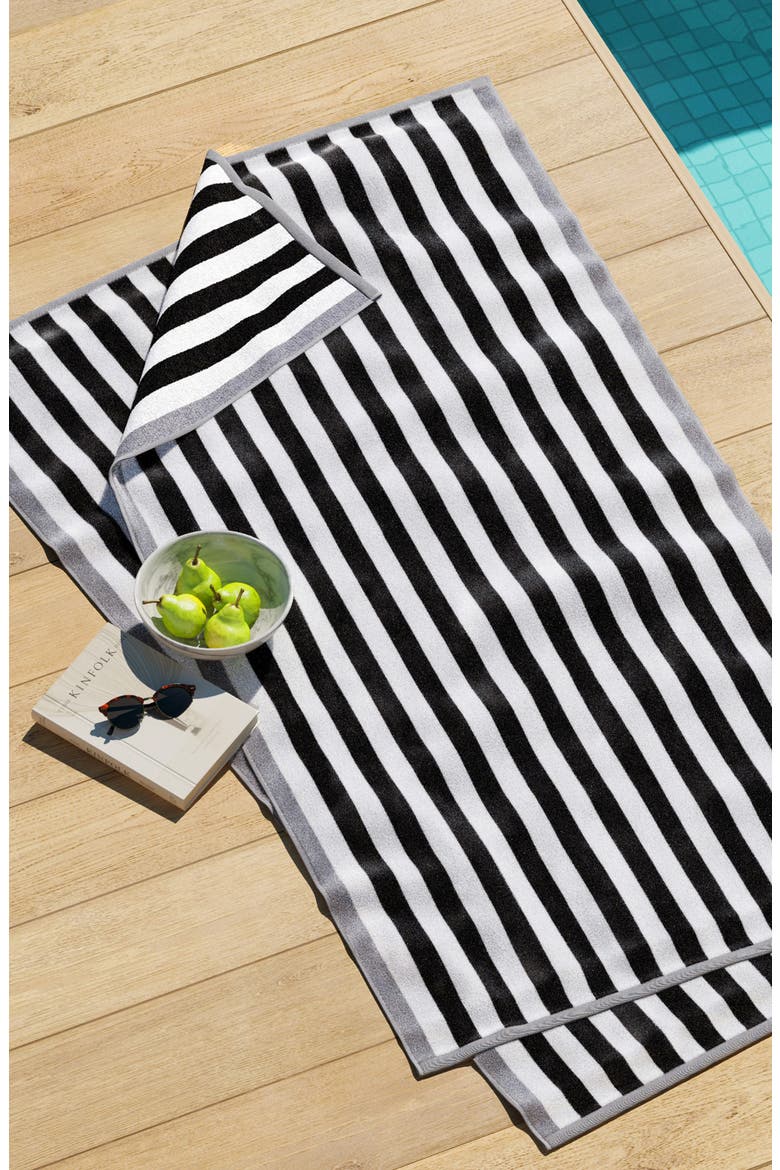 2-Pack Stripe Oversize Beach Towels, Alternate, color, BLACK / GREY