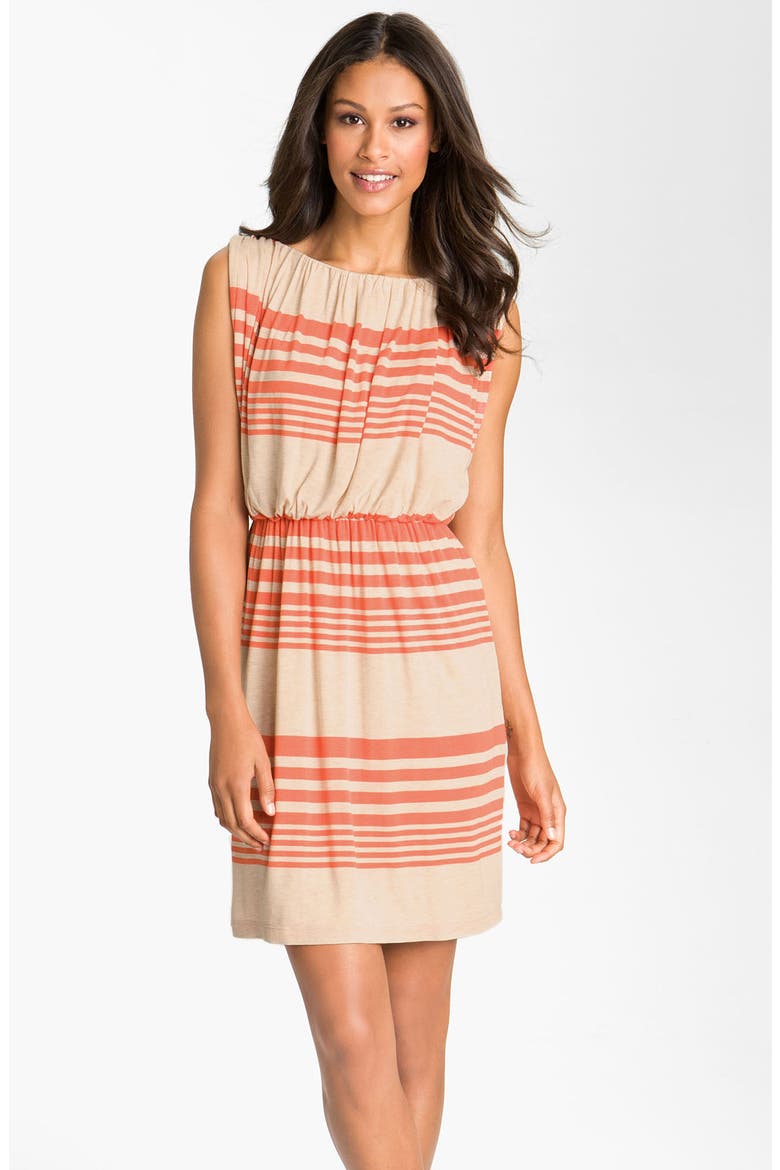 Stripe Jersey Blouson Dress, Alternate, color, OATMEAL/ TANGO