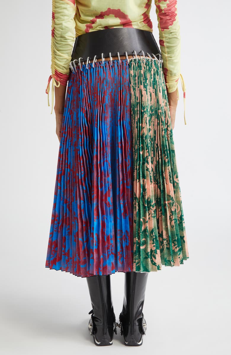 Chopova Lowena Mosey Mixed Print Pleated Taffeta Carabiner Skirt, Alternate, color,