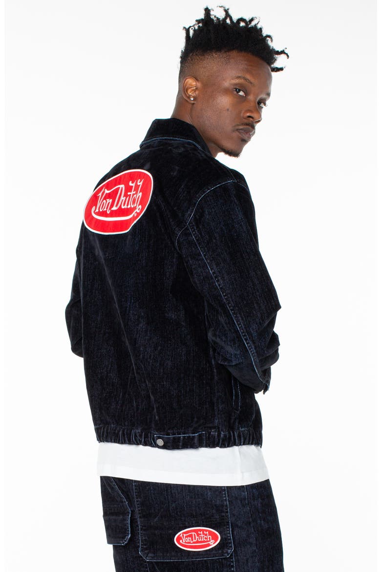 Pagans Flocked Bomber Denim Jacket, Alternate, color, STORM SURGE