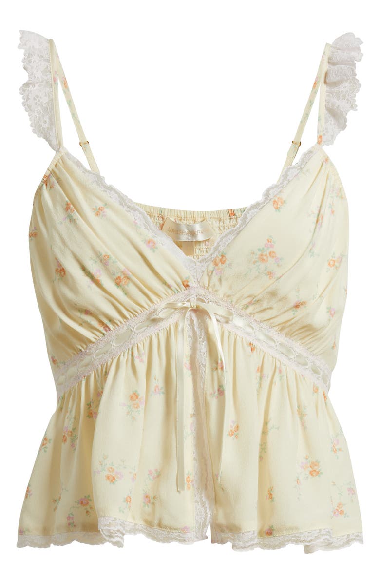 LoveShackFancy Nicoleta Lace Trim Camisole, Alternate, color, Lemon Haze