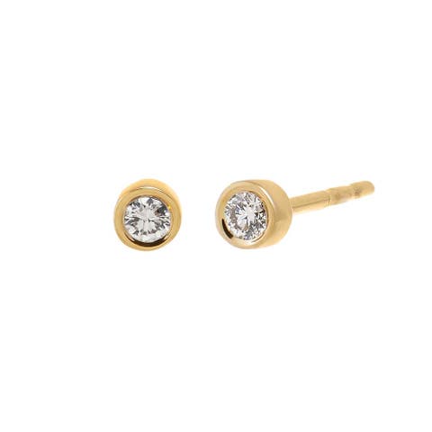 Mini Diamond Solitaire Bezel Stud Earring 14K