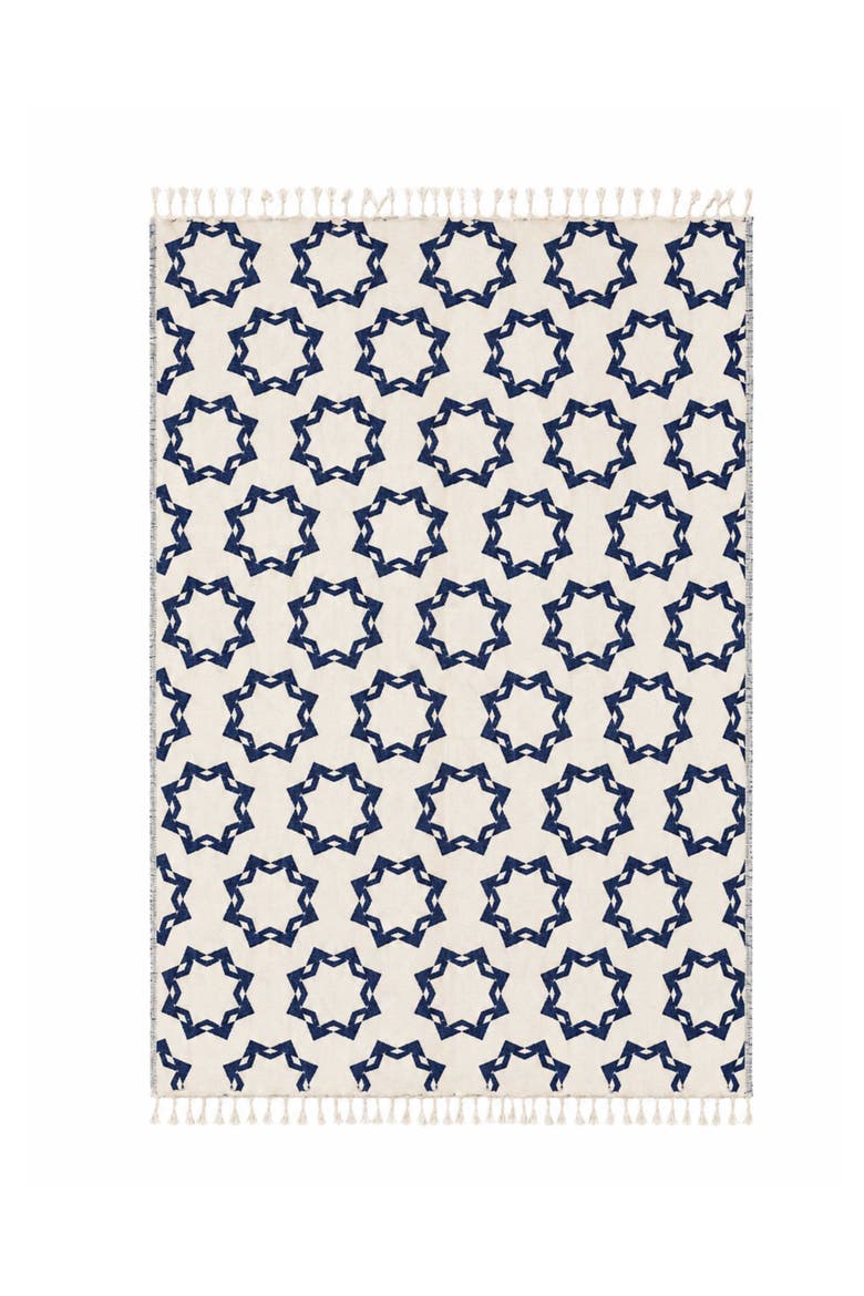 Rossette Reversible Organic Cotton Throw Blanket, Alternate, color, Navy