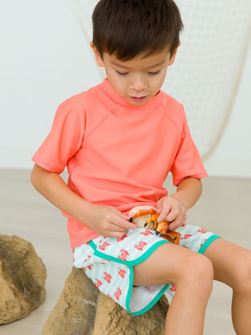 Ruggedbutts Baby/toddler Boys Upf50+ Sun Protected Short Sleeve Rash Guard In Coral