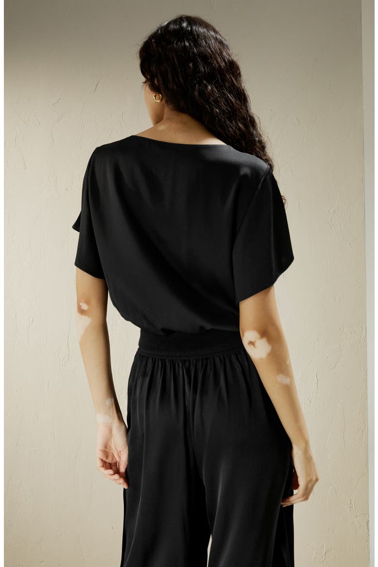 Women's Short Rippled Batwing Sleeves Silk Shirt, Alternate, color, Black