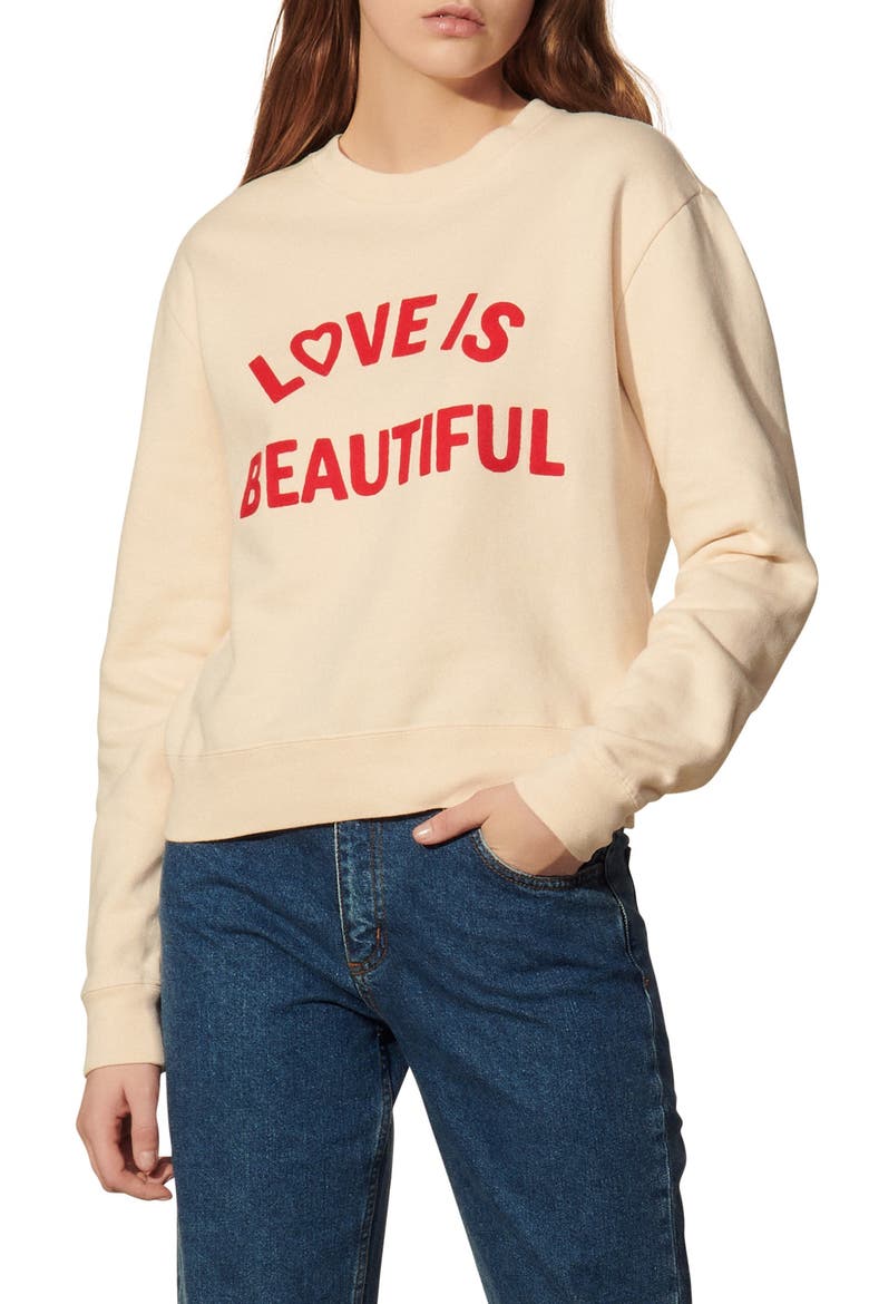 Love is Beautiful Embroidered Sweatshirt, Main, color, BEIGE CLAIR