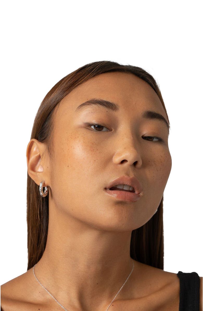 Saint + Sofia Molten Hoop Earrings, Alternate, color, Silver