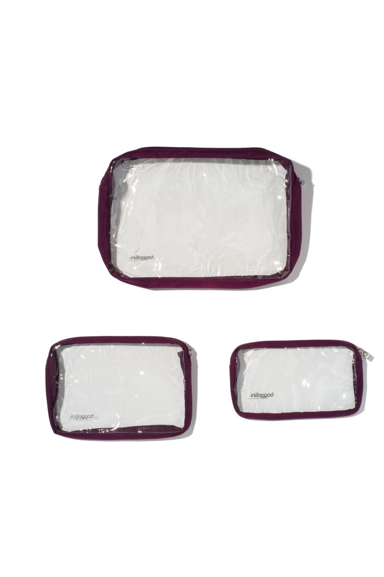 Clear Travel Pouches 3 Piece Set, Alternate, color, Mulberry