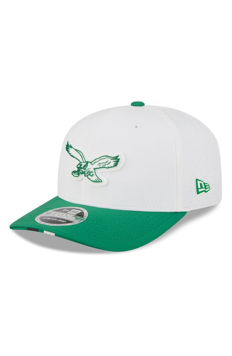 New Era Men's New Era  White/Kelly Green Philadelphia Eagles 2025 NFL Training Camp Throwback Logo 9SEVENTY Adjustable Hat, Main, color, 