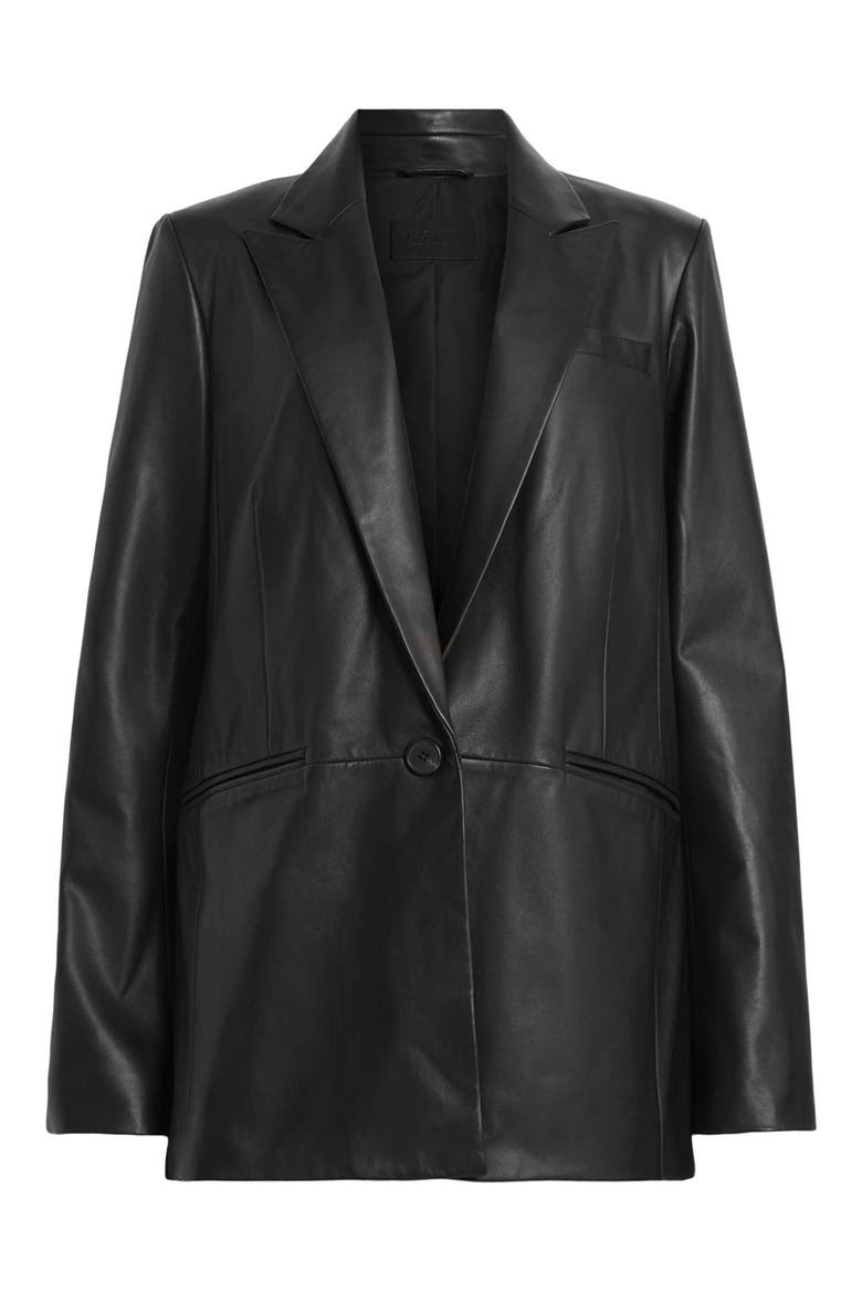 Deri Leather Blazer, Alternate, color, BLACK