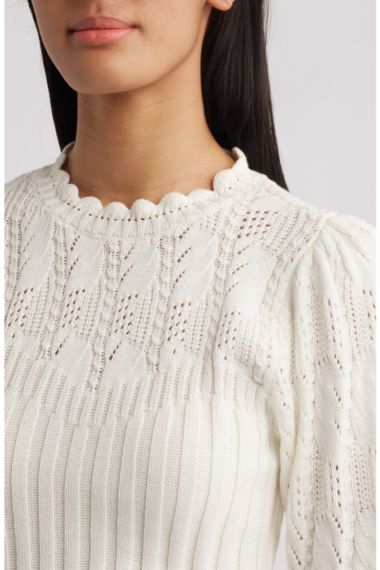 Mixed Stitch Elbow Sleeve Sweater, Alternate, color, OFF WHITE
