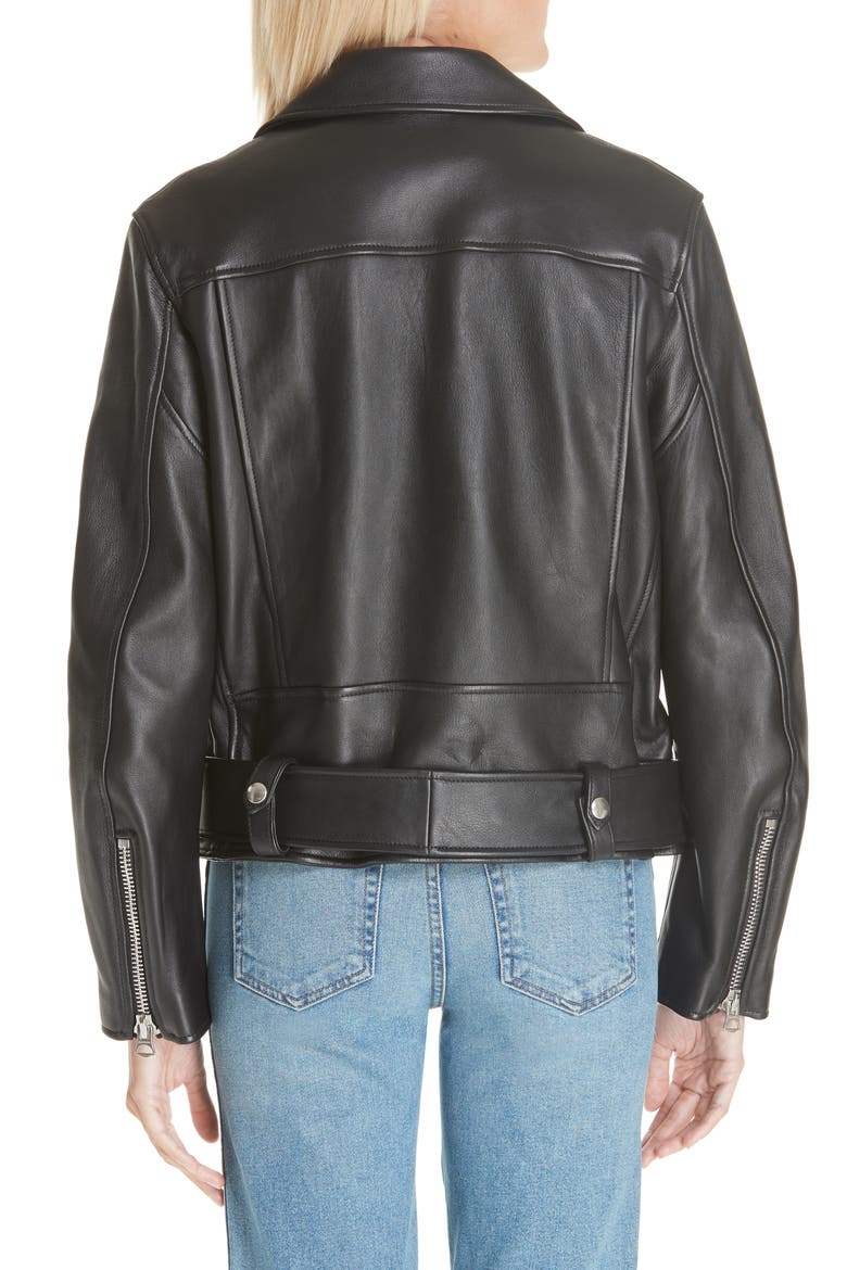 Leather Moto Jacket, Alternate, color, BLACK