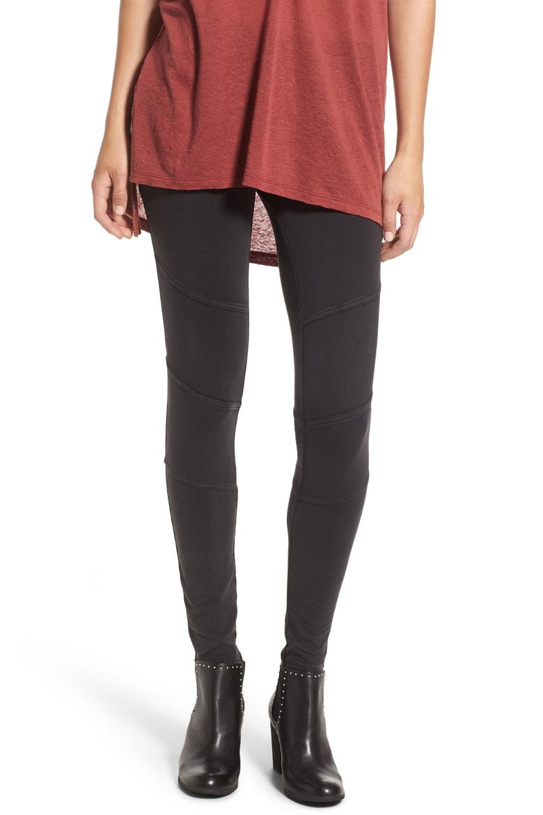 Ribbed Moto Leggings, Main, color, BLACK