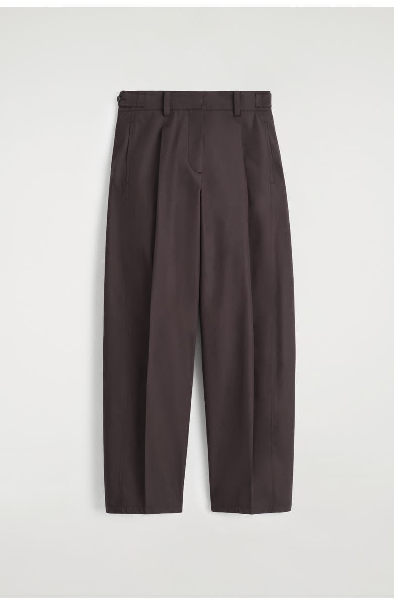 COS Pleated Cotton Barrel-Leg Trousers, Alternate, color, Dark Brown