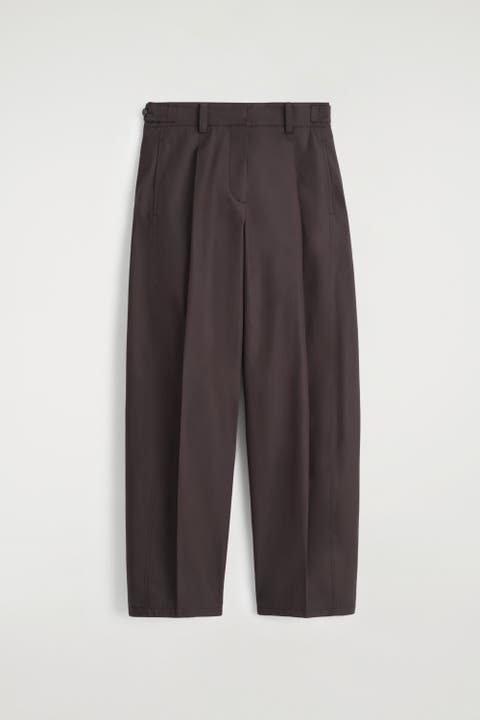 Pleated Cotton Barrel-Leg Trousers