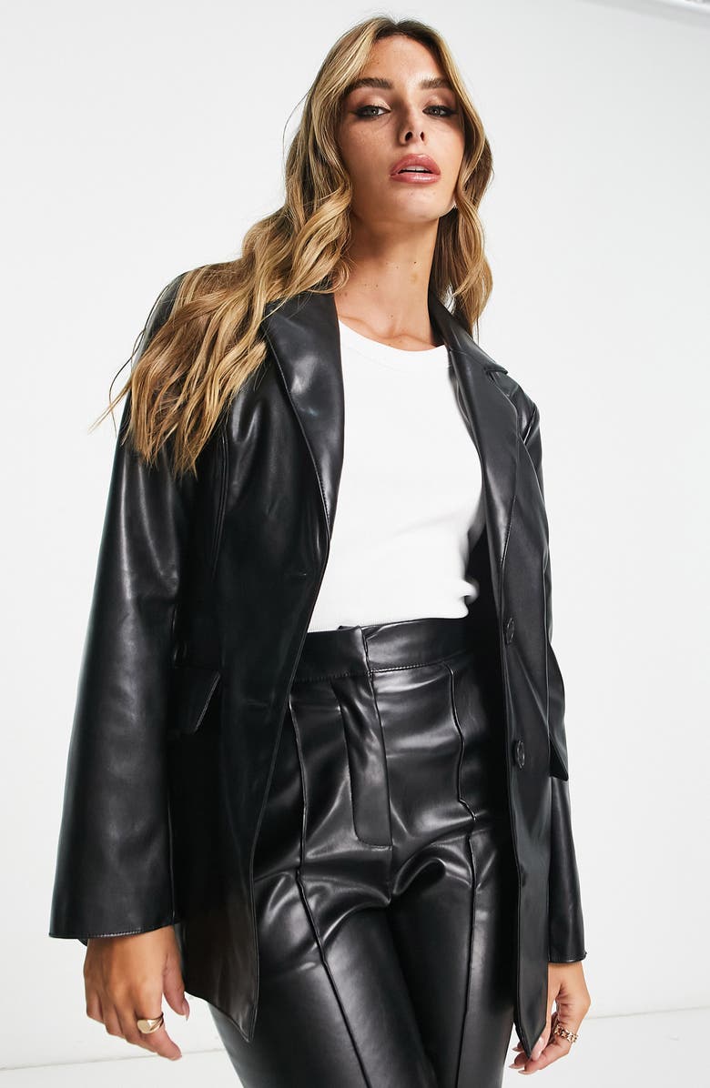 ASOS DESIGN Fitted Faux Leather Blazer, Main, color, 