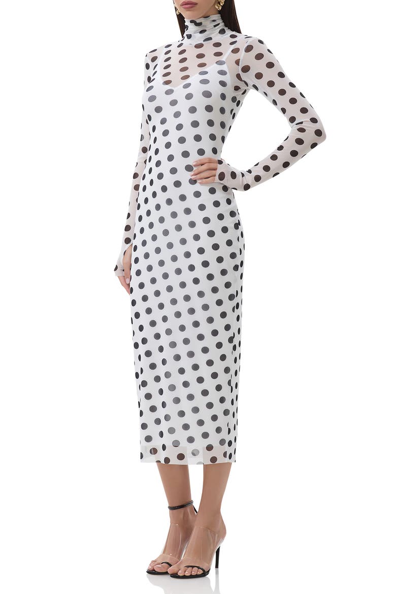 Shailene Long Sleeve Body-Con Midi Dress, Alternate, color, BLANC DOT