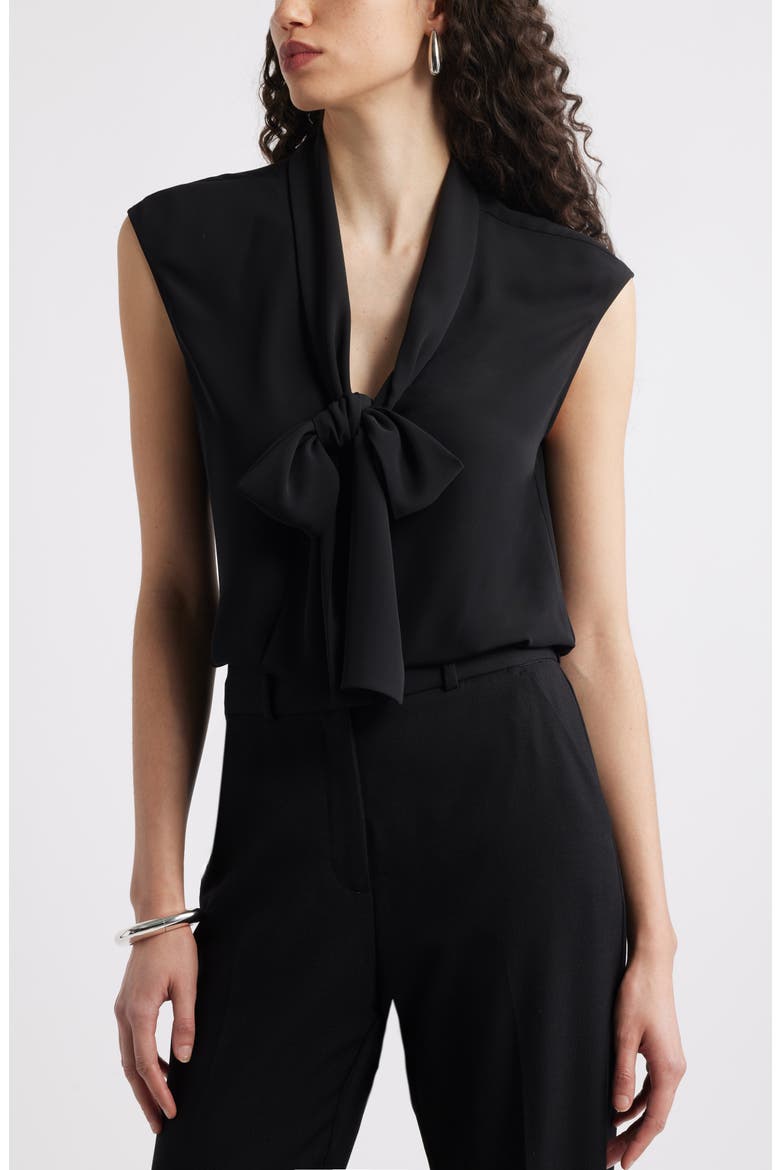 Tie Front Sleeveless Top, Main, color, BLACK