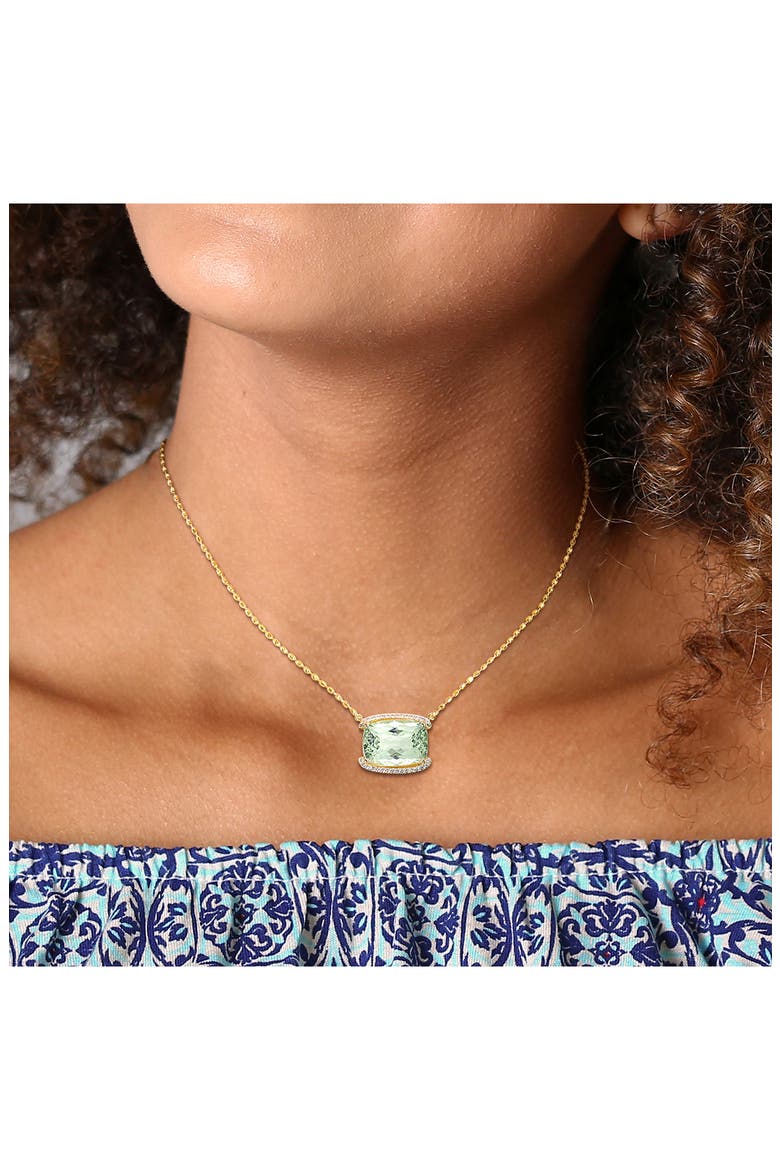 Cushion Cut Green Quartz & White Topaz Necklace, Alternate, color, GREEN