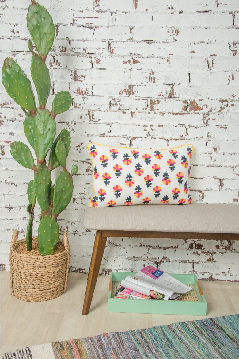 Addy Boho Floral White Multicolor Cotton Decor Accent Throw Pillow, Alternate, color, Blue