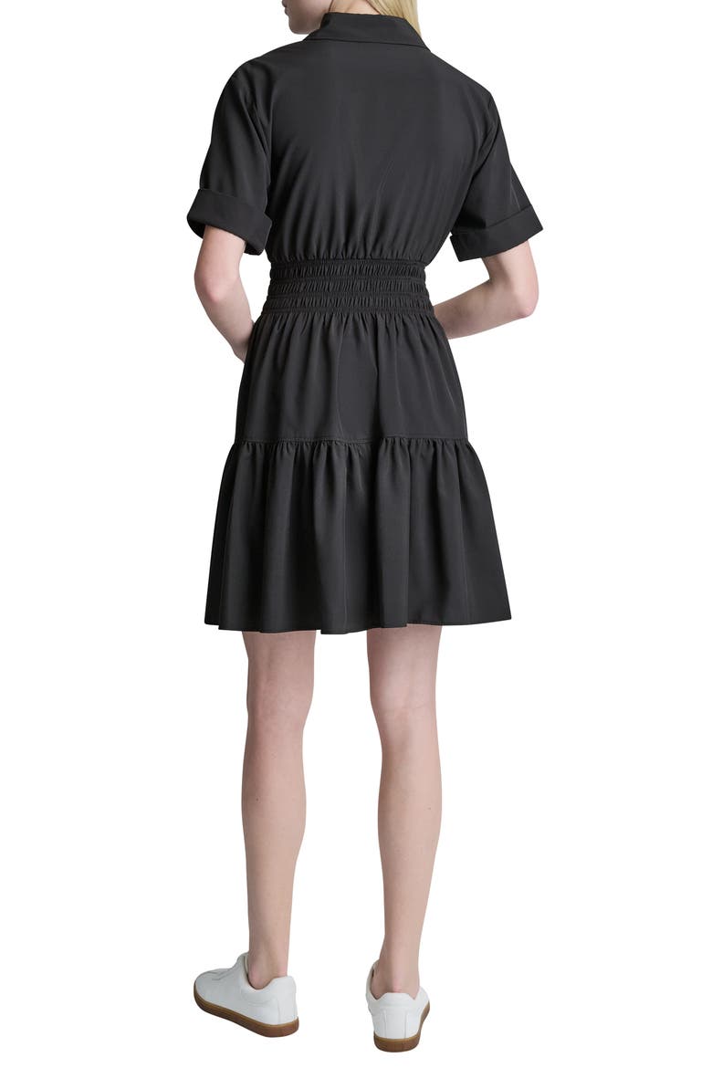 Smocked Waist Short Sleeve Dress, Alternate, color, BLACK