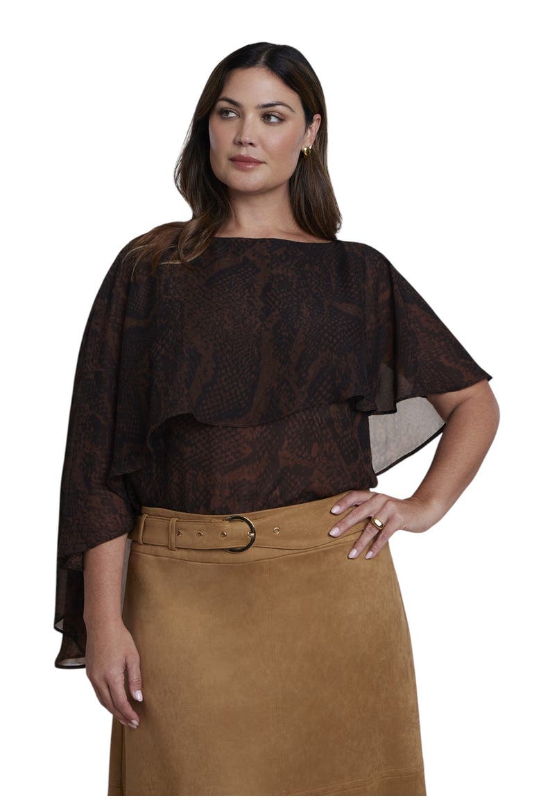 Asymmetrical Chiffon Cape Top (plus), Main, color, SNAKE TEXTURE