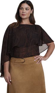 ELOQUII Asymmetrical Chiffon Cape Top (plus)